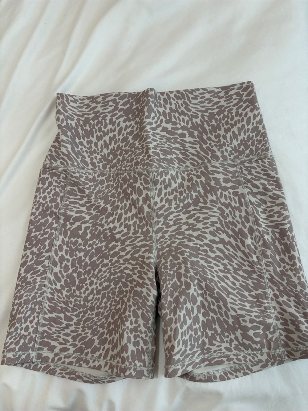 Vuori High-Waist Animal Print Shorts — Taupe & White - Picture 1 of 2